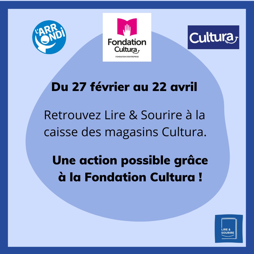 🚨 Flash Info 🚨 Grâce au soutien de la Fondation Cultura, vous pouvez soutenir Lire et Sourire directement à la caisse des magasins Cultura 🙌 C'est jusqu'au 22 avril, et dans l'ensemble des magasins @Cultura 🤩 #arrondi #culture #lecture