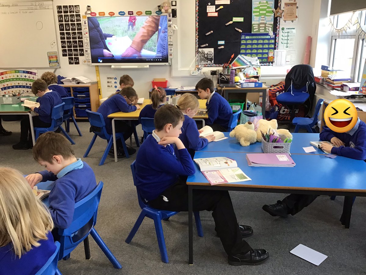 HilderthorpeSch's tweet photo. Drop everything and read…we were in the middle of watching Newsround…but enjoyed a silent read with no disturbances #hildEng #hildread #hildyear4 #readingweek https://t.co/YEAGma6YGM