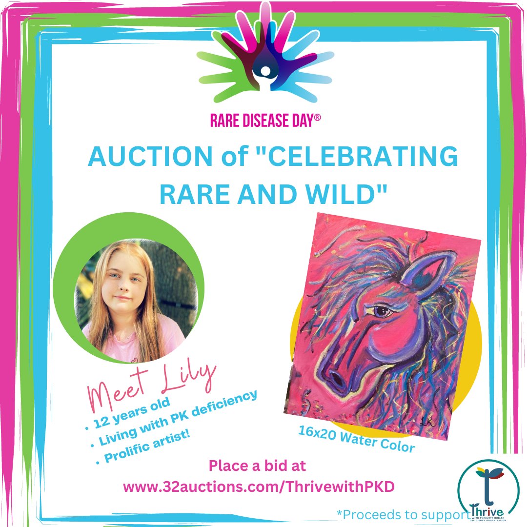 TwPKDnonprofit's tweet photo. Place your bid for Lilly's "Rare and Wild" oil painting. A perfect piece of art to celebrate the beauty of being rare. 🦓
https://t.co/IKGxTJzolJ
#RDD #RareDiseaseDay #ShareYourStripes #ShowYourColors #PKDeficiency #pyruvatekinasedeficiency #thrivewithpkd https://t.co/VvTkMoRmg7