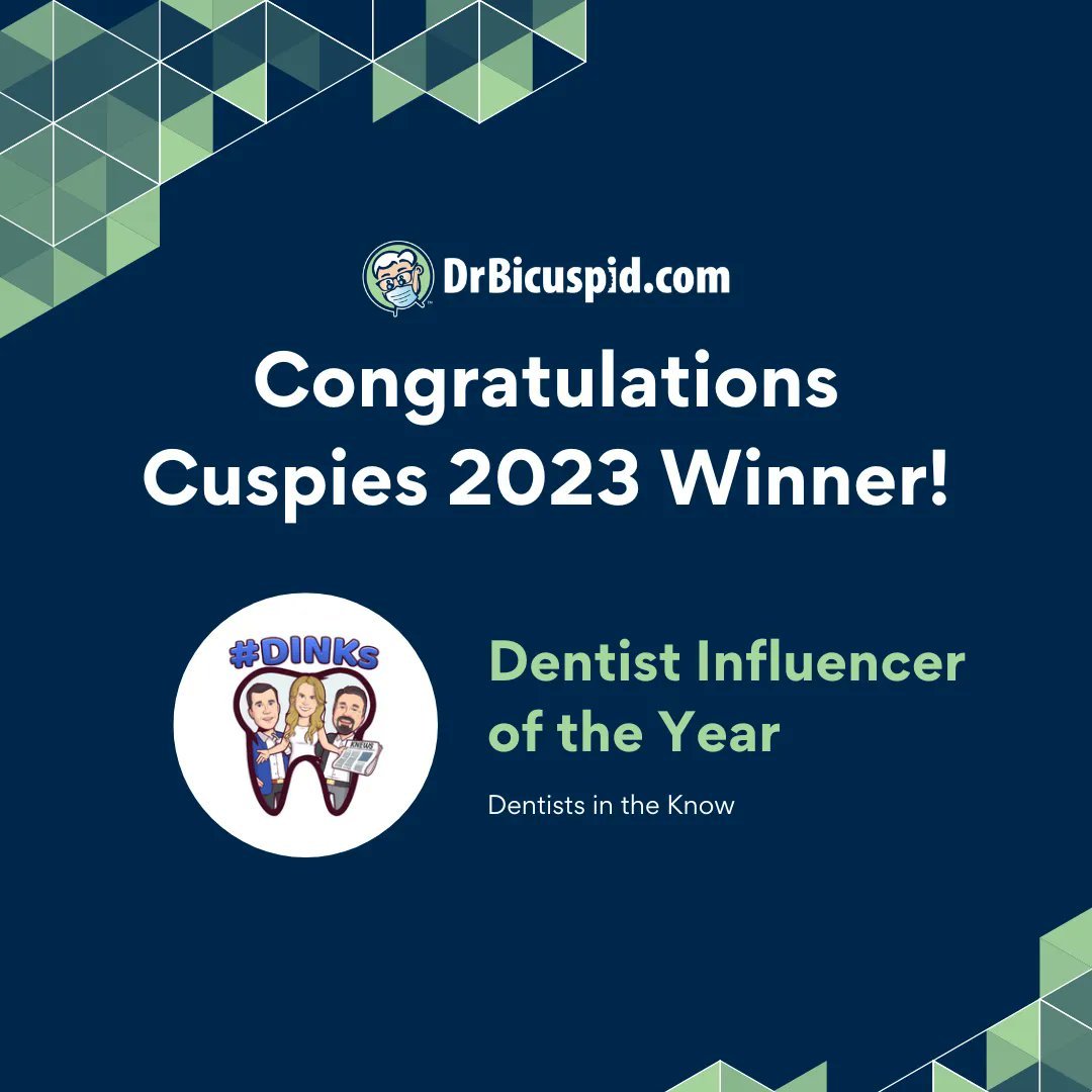 drbicuspid's tweet photo. Winner Spotlight: The 2023 #Cuspie winner for Dentist Influencer of the Year is Dentist in the Know. Learn more about this community and all of our winners: https://t.co/09YZ1ADrJt https://t.co/rz43Lt9gBu
