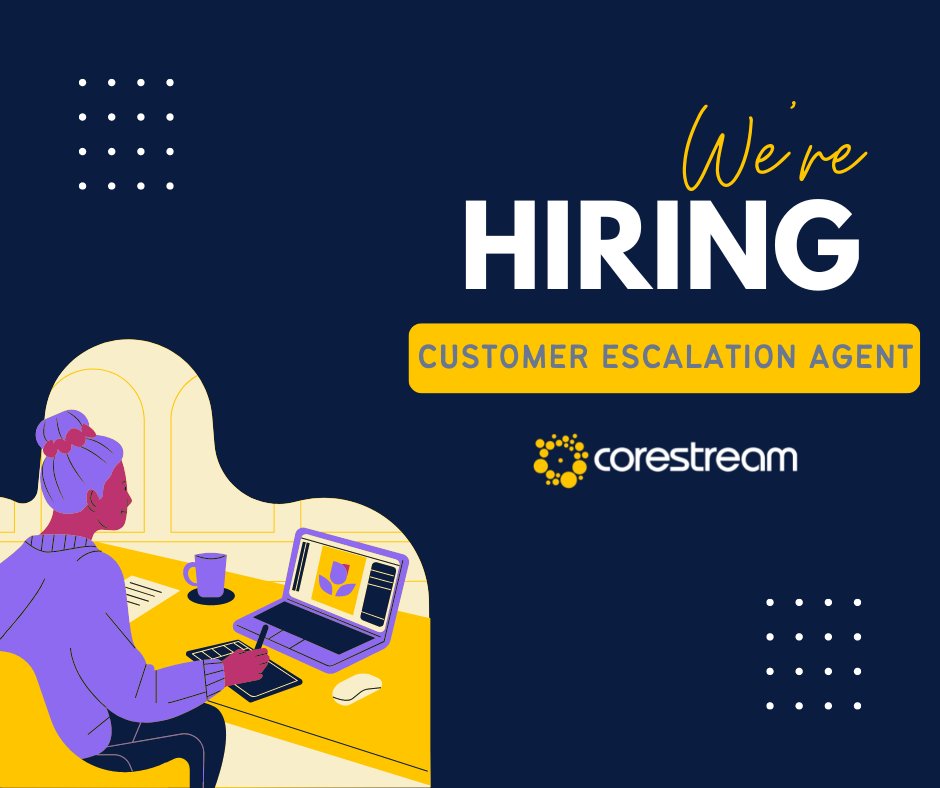 CorestreamInc's tweet image. Corestream is HIRING! We&apos;re looking for a rockstar Customer Escalation agent to join our team. Do you think you&apos;d be a great fit? Apply today hubs.ly/Q01DwN9N0

#CorestreamWithUs #CorestreamCareers