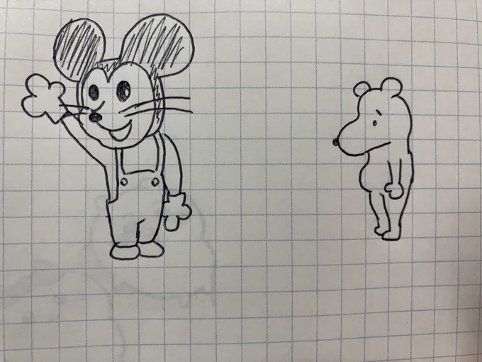 リクエストきたミッキーとスヌーピーを見ずに描いたけど・・・。
こんなキモかった? https://t.co/ZrzcG5yrAN 