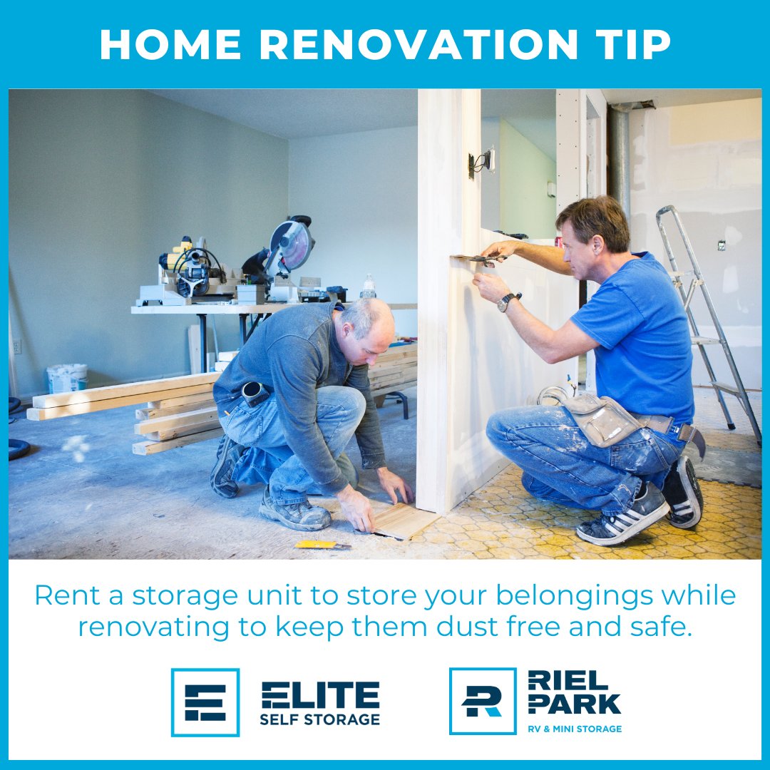 Rent a storage unit in Edmonton while renovating to keep your items dust free and safe.

#TipTuesday #eliteselfstorage #rielparkstorage #storage #storagesolutions #selfstorage #homerenos #renovating