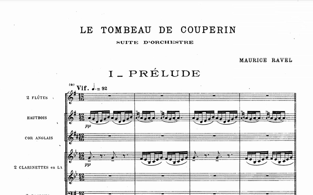 103 years ago today, the orchestral version of Maurice Ravel's solo piano suite "Le Tombeau de Couperin" was premiered in Paris. An atmospheric evocation of the French Baroque Suite, it was written as a memorial - a "tombeau" - for friends of the composer's who'd died in WW1.
