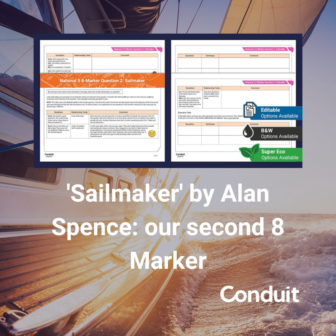 ConduitScotEdu's tweet photo. Here's the second 8 Marker for 'Sailmaker'. https://t.co/QVv9xytL0K #scottishschools #secondaryteacher #scottishsecondaryteacher #teachersoftwitter #teachscotland #edutwitter #teachertwitter #TeacherLife #CfE #seniorphase #nat5 #higher #TeamEnglish #alanspence #sailmaker https://t.co/PvvvfgYDui