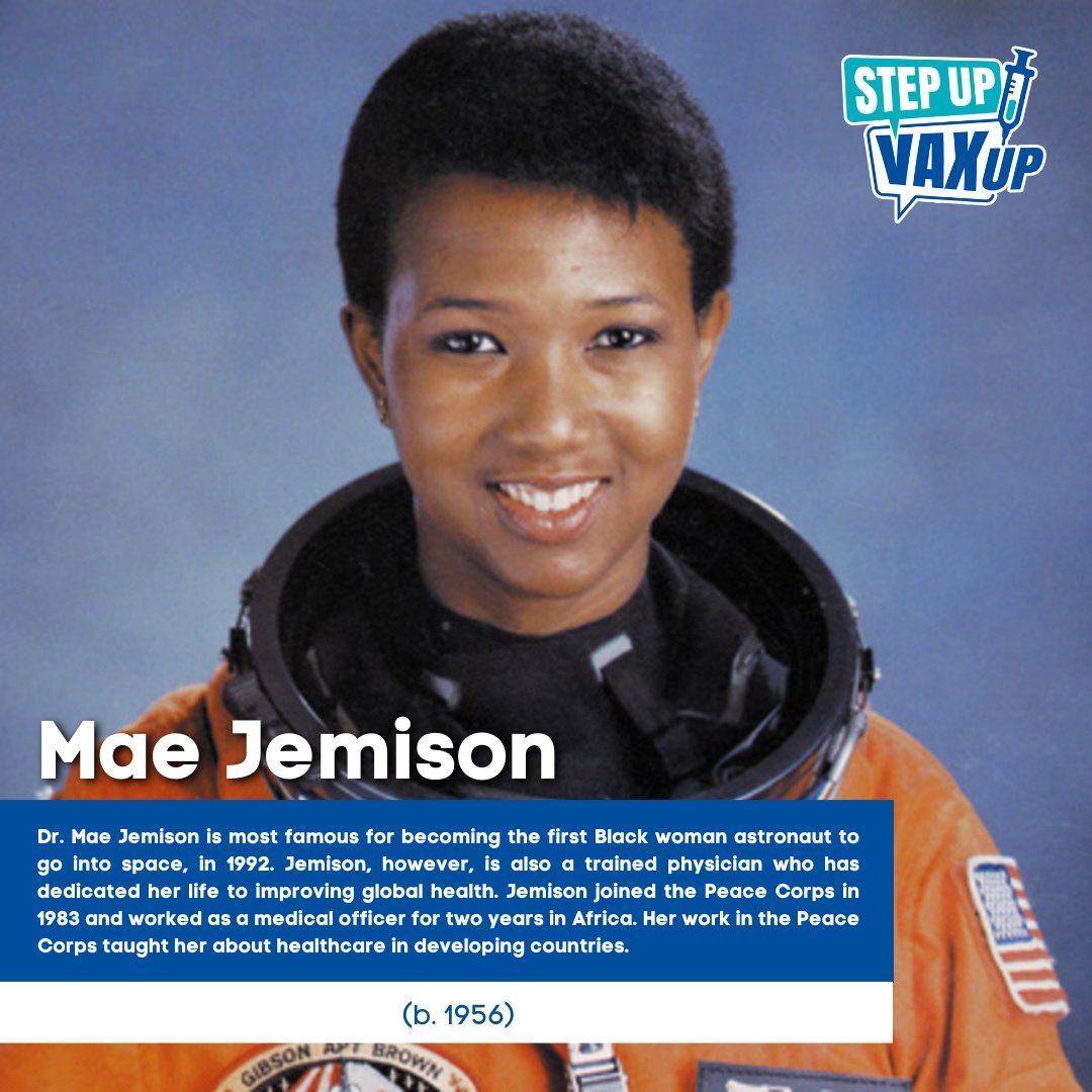 Today is the last day of #BlackHistoryMonth, last but not least!

Dr. Mae Jemison is most famous for becoming the first Black woman astronaut to go into space, in 1992. Jemison, however, is also a trained physician who has dedicated her life to improving global health.