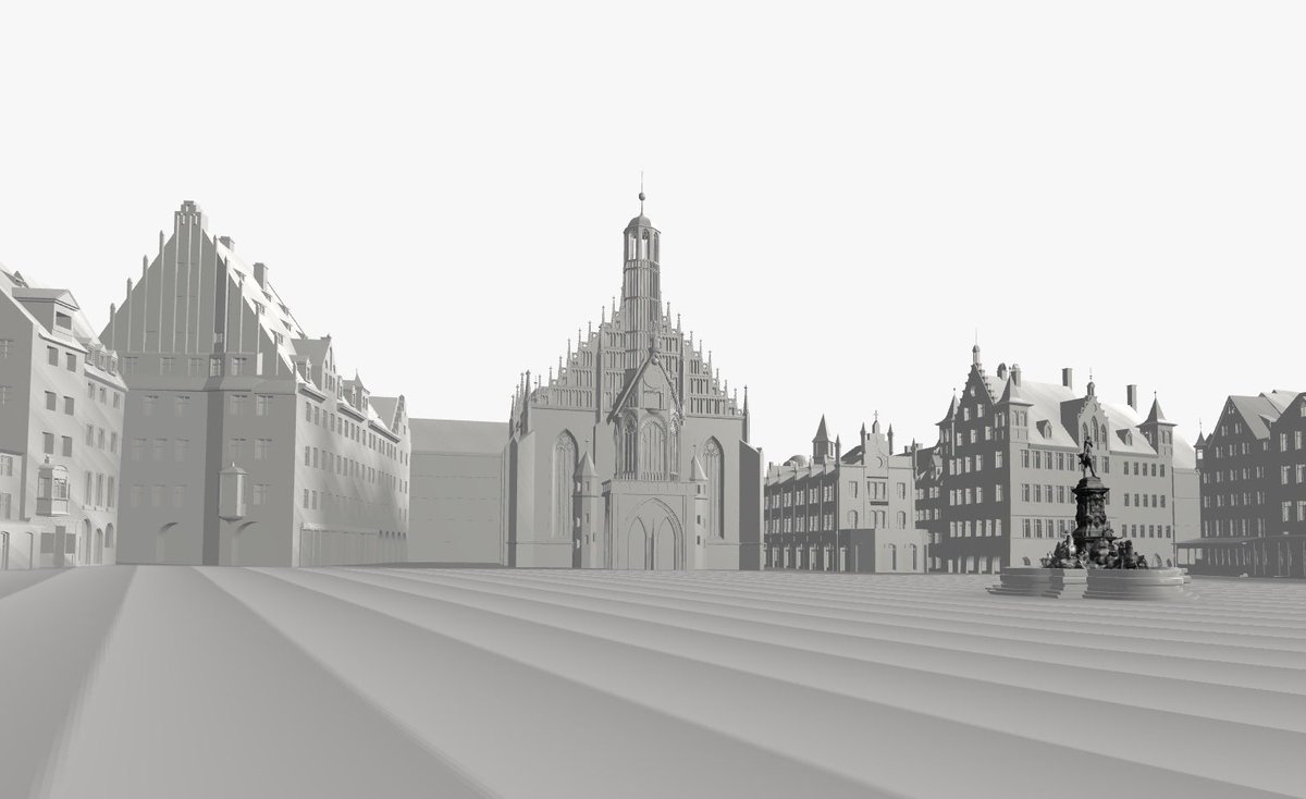 KarlMuehlbach's tweet photo. Neben dem detailliert modellierten #nürnberger Hauptmarkt erhält #toporaz demnächst auch ein paar genauere 3D-Modelle für St. Lorenz und St. Egidien (auf ähnlichem Niveau wie St. Sebald). Außerdem wird das System wohl noch im März für die Öffentlichkeit zugänglich sein 🥳 https://t.co/ESVcVXVBlv