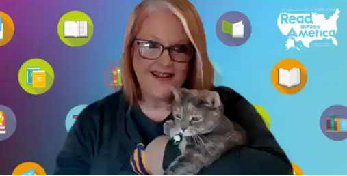 wiwdlc's tweet photo. For #ReadAcrossAmercia, at Wisconsin Virtual School (WVS) Elementary, we are sharing stories that educate and engage students!  Today's theme is all about caring for pets! Join us for the FUN! Ms. Stueck and her cat Stormy below: https://t.co/eqi3vkbvnf