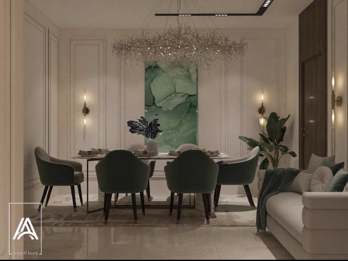 ✨احد اعمالي تصميم صالة ✨💚
وكان من ضمن طلبات عميلتي يتواجد بها طاولة طعام ومدخل  
مكة المكرمة📍✨

#التصميم_الداخلي 
#interiordesign