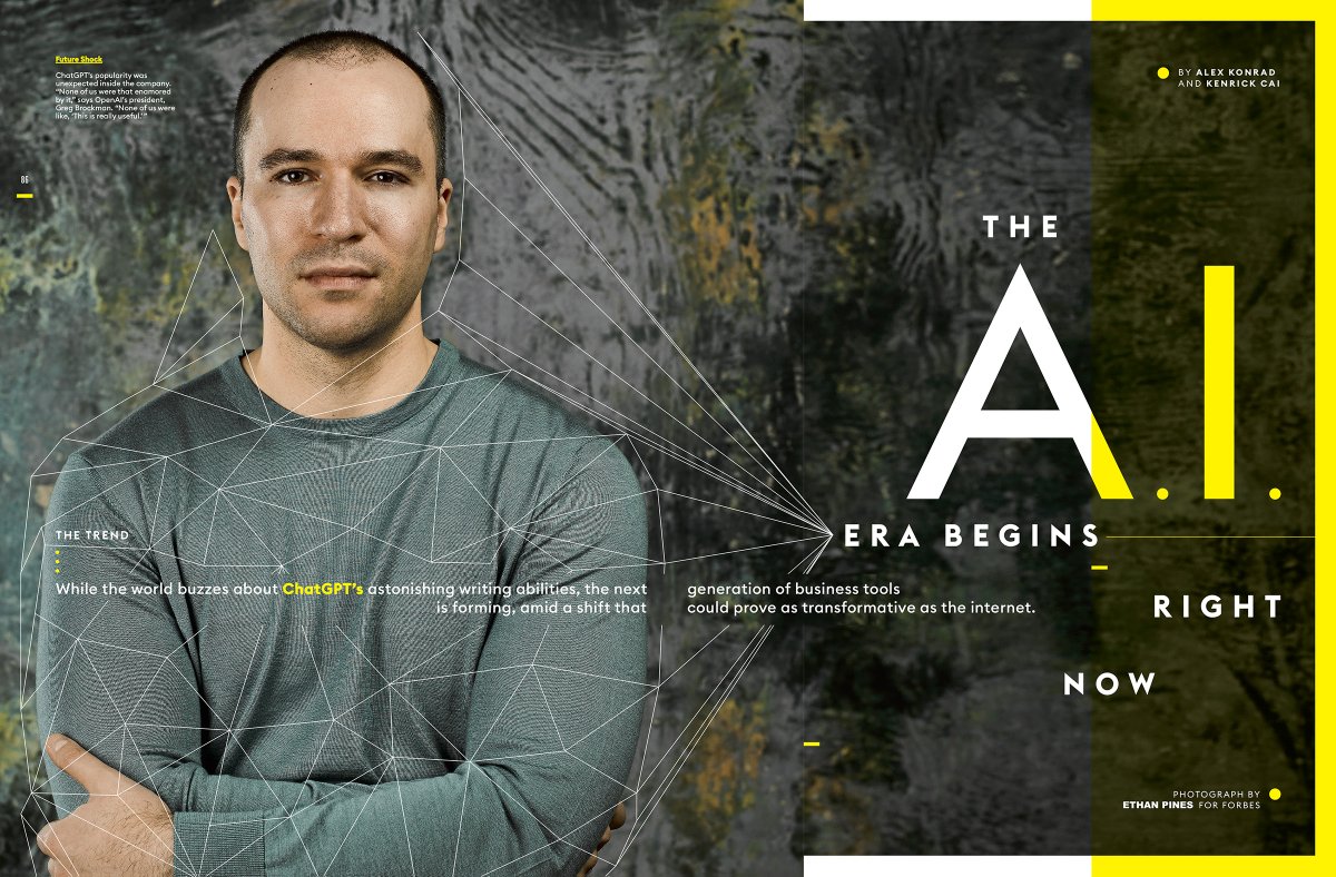 Just out in <a href="/Forbes/">Forbes</a>: we photographed <a href="/OpenAI/">OpenAI</a> president &amp; co-founder Greg Brockman <a href="/gdb/">Greg Brockman</a>. We spoke about the dangers of AI, and they’re watching. Fingers crossed. 

#openai #chatgpt #ai #artificialintelligence #gregbrockman #tech #samaltman #technology #revolutionary #dalle #dalle2