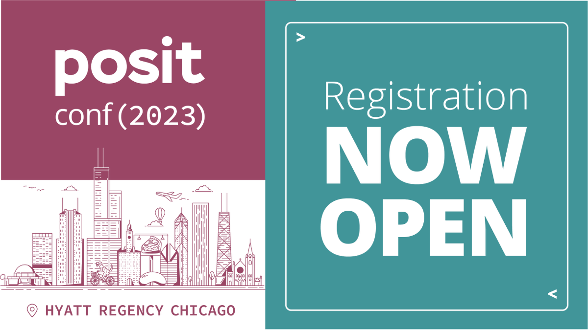 Register now for posit::conf(2023), happening September 17-20 in Chicago! 

Expect diverse workshops, engaging talks, networking opportunities, and more! 

We are also accepting talk submissions and diversity scholar applications. 

More information here pos.it/conf