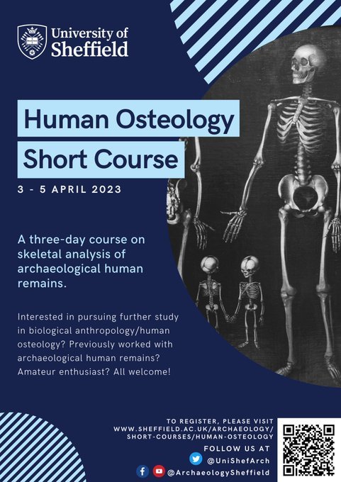 Registration for the Spring 2023 Human Osteology Short Course <a href="/UniShefArch/">Archaeology at Sheffield</a> is open 💀

Find out more👇
sheffield.ac.uk/archaeology/sh…