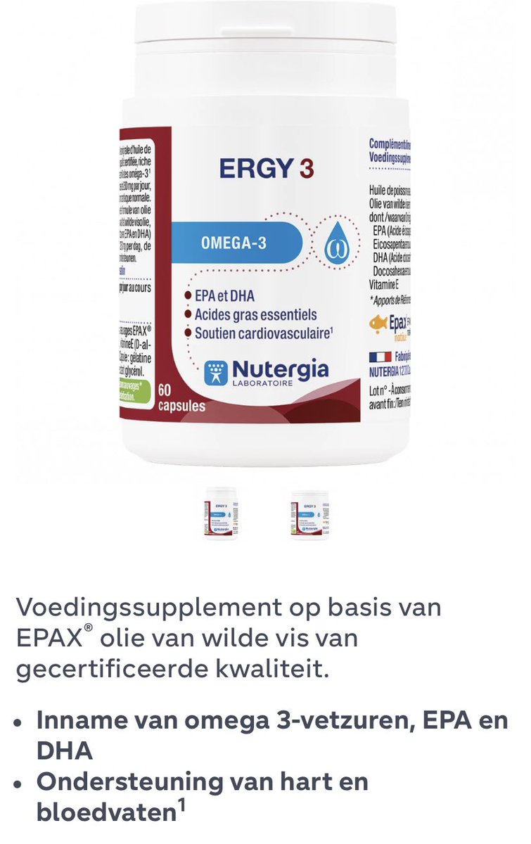 NutergiaBelgie's tweet photo. Omega-3 van gecertificeerde topkwaliteit !! #EPAX
ERGY 3, wilde visolie rijk aan EPA en DHA omega-3 die een normale hartfunctie ondersteunen.
De #ERGY3-garantie: geen antibiotica, respect voor duurzame vismethoden.
🔗 https://t.co/kobKLGNMPb…
#nutergia #friendofthesea #omega3 https://t.co/JxaaMSWtUq