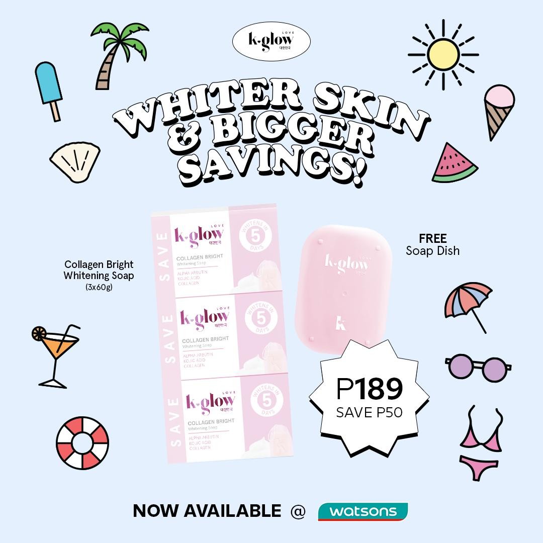 lovekglow's tweet photo. Watsons girlies, your exclusive gift is here!
β¨ BUY Love K-Glow 3x60g Collagen Bright Whitening Soap, GET FREE SOAP DISH! β¨ SAVE UP TO β±50 OFF! π°
Head to the nearest Watsons stores now! ππ»ββοΈπ¨
#lovekglow #watsonsph #LoveKGlowatWatsons #whitensin5days #skincareph #bodycareph https://t.co/3c9mIU4WFd