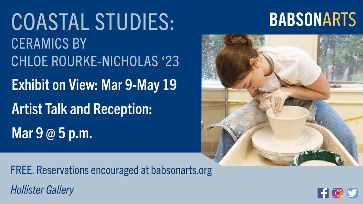 BabsonARTS's tweet photo. Registration is encouraged at https://t.co/C8AjZwht74
Walk-ins are welcome
Coastal Studies is a collection of ceramic work by Babson senior Chloe Rourke-Nicholas. Inspired by the coastal landscape of the North Shore of MA, the collection includes porcelain and stoneware work. https://t.co/yzH5TqJftp