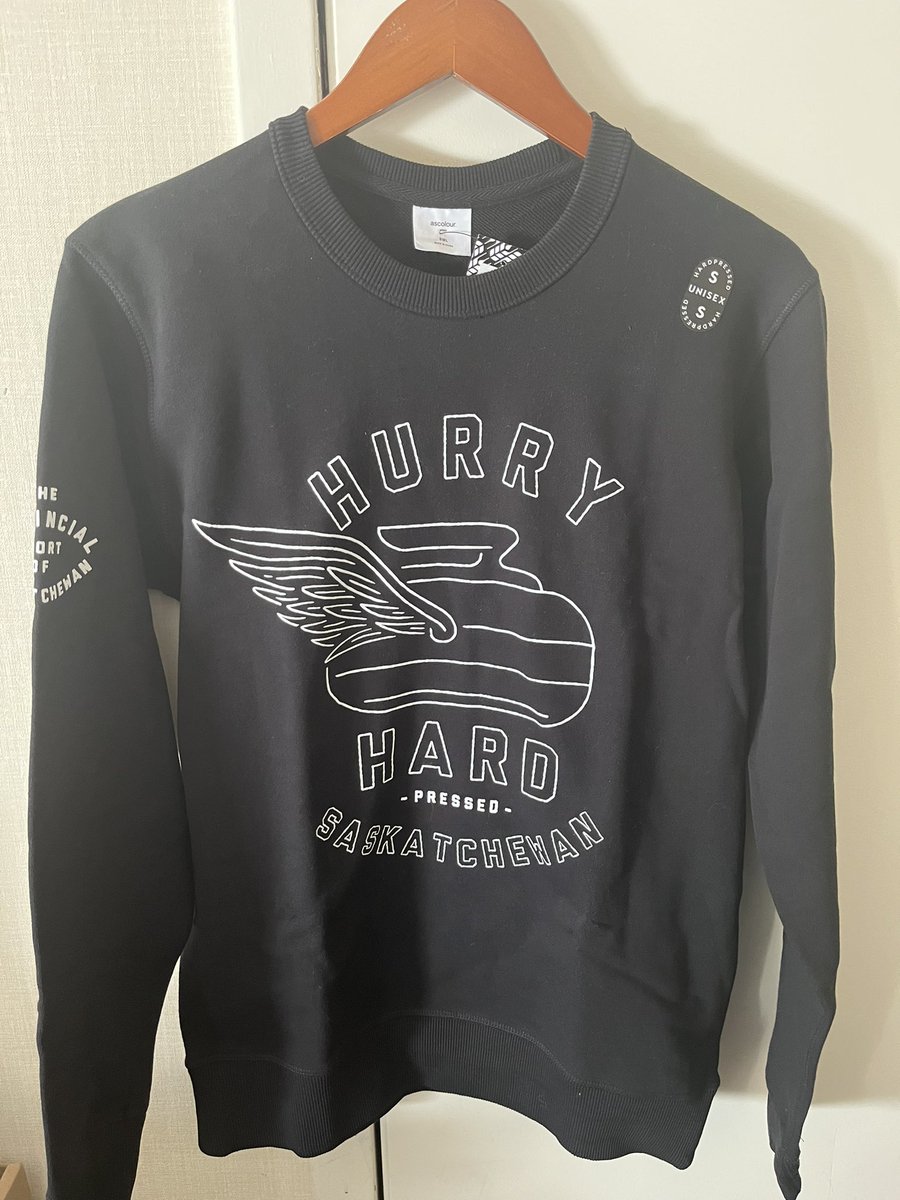 🚨 GIVEAWAY 🚨

 <a href="/hardpressedsk/">Hardpressed</a> had us looking sharp in their new “Hurry Hard” gear! You can purchase it in a tee, crewneck, or zip up! 

You could win a sweater, autographed team card, and a <a href="/CURLSASK/">CURLSASK</a> toque! 

1) Retweet
2) Follow us and Hardpressed
3) Comment fav curling memory