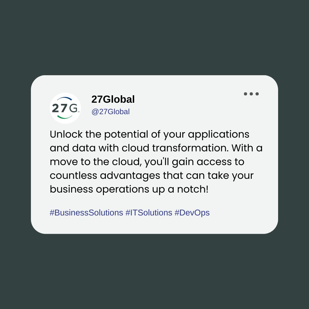 Unlock the potential of your applications and data with cloud transformation. With a move to the cloud, we help you scale, stay competitive, innovate, and save money. ☁️ bit.ly/3EdQTXl

#CloudTransformation #CloudStorage #CloudComputing