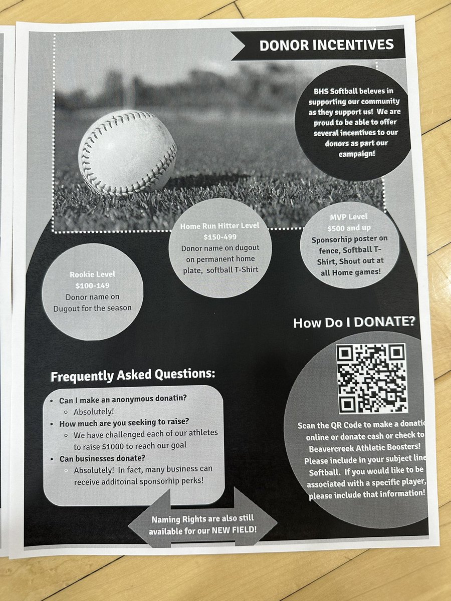Beavercreek High School softball is having a hit-a-thon! Help support by making a donation. You can either donate per hit or by giving an overall amount. Businesses can be featured on our field this season as well. Use the QR code and search my name to donate!! <a href="/bcreeksoftball/">Bcreek HS Softball</a>
