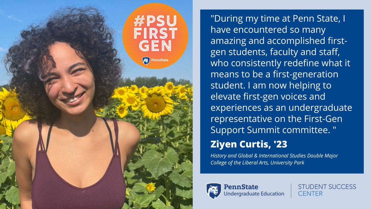 PSU_Success's tweet image. We are a month away from the #PSUFirstGen Summit, and today we want to introduce you to one of our Summit Planning Committee members, Ziyen Curtis. A @PSULiberalArts student graduating this May, Ziyen has been an amazing advocate for her first-gen peers.