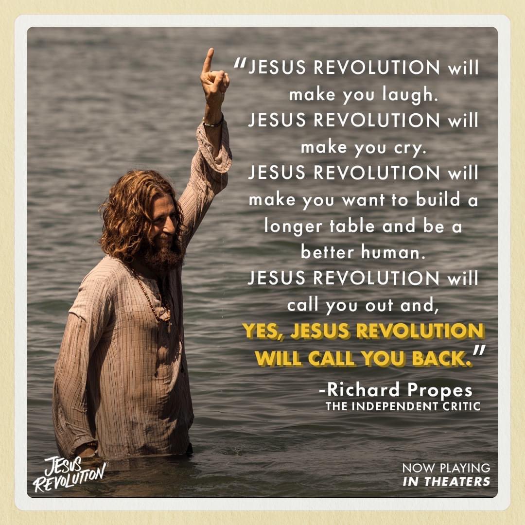 MattDickerson's tweet photo. LOVE this from @richardpropes:

“Jesus Revolution will make you laugh. #JesusRevolution will make you cry. #JesusRevolutionMovie will make you want to build a longer table and be a better human. Jesus Revolution will call you out and, yes, Jesus Revolution will call you back.” https://t.co/KFsoV9NVbm