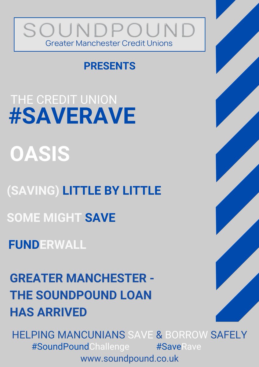 SoundPoundGroup's tweet photo. More #SaveRave news 🤩

There are even more #SoundPoundChallenge ideas here, as we look at some of @oasis' money music classics, such as Some Might Save

Don't hesitate to get #VocalAndLocal about #creditunions, as we look to build #AGreaterManchester

#RavingAboutSaving https://t.co/oN8r0W1S5L