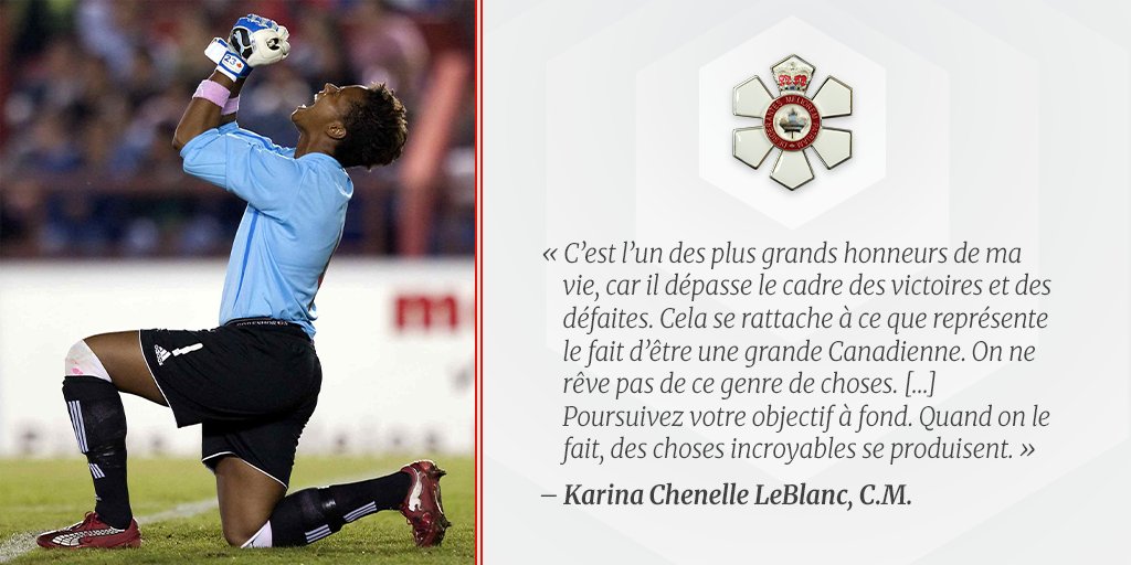 CanadaGG's tweet photo. Gardienne de but accomplie, Karina LeBlanc a récemment été nommée membre de l’#OrdreDuCanada.
Elle est reconnue pour ses contributions au soccer féminin et au sport en général, et pour utiliser le soccer comme outil de changement social.
#DistinctionsGG https://t.co/DYJEVgsAtO