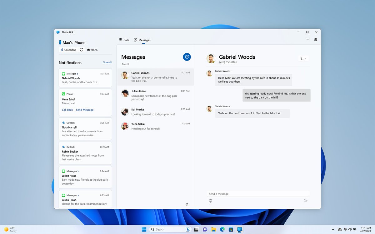 MSPhoneLink's tweet photo. Phone Link for iPhone users is now previewing for Windows Insiders. Learn more: https://t.co/9018eXCXZs https://t.co/s1ivNCUmTP