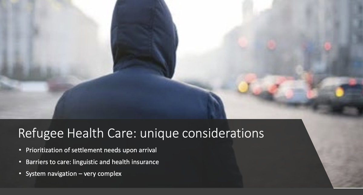 DavidKaplanMD's tweet photo. Vanessa Wright highlights 3 unique consideration for healthcare providers providing care for those seeking asylum in Canada
1. Prioritization of settlement needs upon arrival
2. Barriers to care: linguistic and health insurance
3. System navigation - very complex
#qualityrounds https://t.co/xQ70I6lQOI