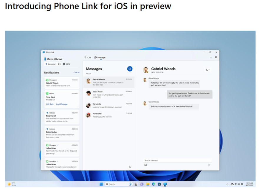 rnabmitra's tweet photo. Love the Phone Link app from this update. Allows me to do so much more from my PC without touching my iPhone!

https://t.co/jrv60RmPoS

#Windows11 https://t.co/hSor34iemN