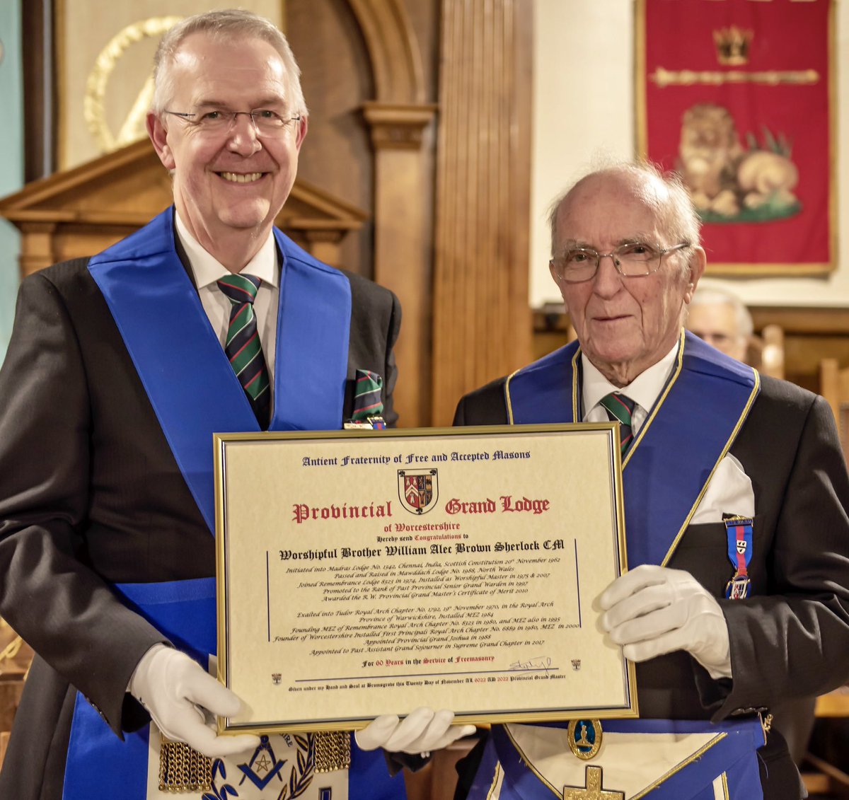 Great evening out at Arter Lodge, escorting the RW ProvGM, Stephen Wyer <a href="/wyer_stephen/">Stephen Wyer</a> who presented W Bro Bill Sherlock with a certificate marking his 60 years in Freemasonry.  A wonderful reception for a very hard working Freemason and a true gent. <a href="/WorcsMasons/">Worcestershire Freemasons</a> <a href="/UGLE_GrandLodge/">United Grand Lodge of England</a>