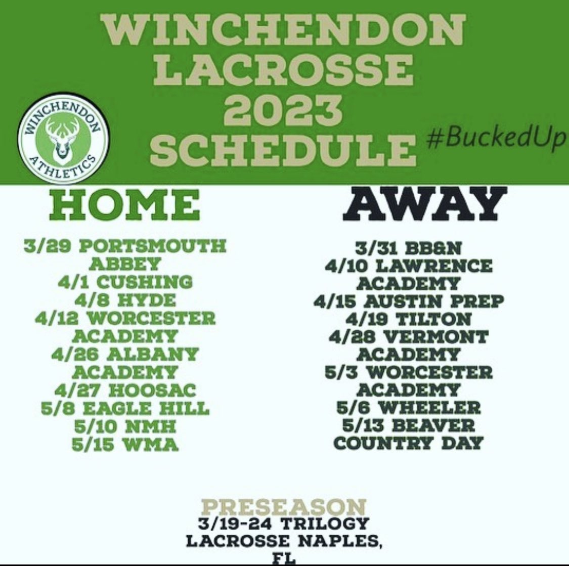 aidanmcelrone22's tweet photo. The Winchendon School lacrosse spring schedule. Plus home game vs. Kimball Union 4/7 https://t.co/Z8k6FFK39f