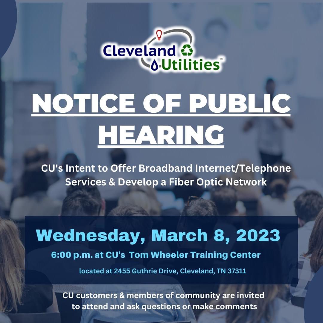 A major opp. for Cleveland Utilities customers &amp; members of the community. 

CU is hosting a public forum for individuals to give feedback regarding a plan where CU offers broadband internet/telephone services to customers in its service territory.

clevelandutilities.com/broadband/.