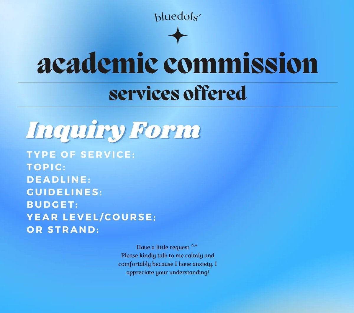 bluedolss's tweet photo. bluedolss is now open for academic commissions ! all outputs will be done in time and surely with quality 💙 

#tybluedols 

🏷️ lf academic commissions https://t.co/AWZm0uNKPD