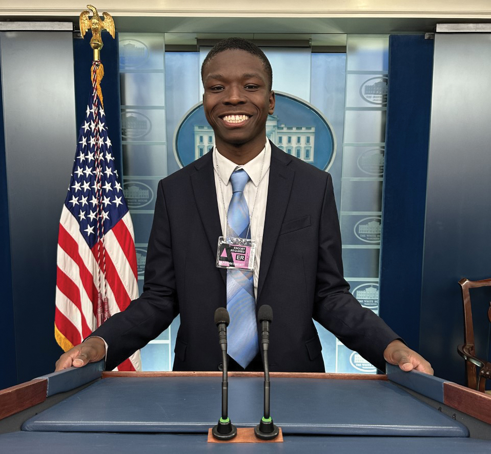 NCATCAHSS's tweet photo. Let's congratulate Melvin Harris on his recent visit to Washington, D.C. as he represented #NCAT during an exclusive White House Briefing with Vice President Kamala Harris and Keisha Lance Bottoms! AGGIE PRIDE! #NCATCAHSS #aggiesdo https://t.co/iMzSFLqUEy