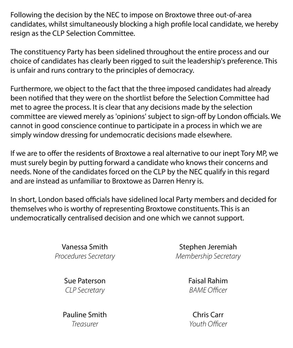 broxtoweindys's tweet image. We regret to announce that the CLP selection committee has resigned from the process following the NEC overreach in this matter. 

Statement below👇