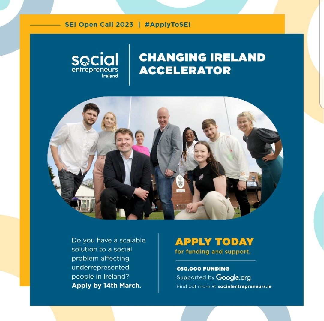 Are you leading an organisation supporting underrepresented groups, and looking for support? @SEIreland might have a programme for you! Applications to the Changing Ireland Accelerator are now open! Find out more: socialentrepreneurs.ie/our-programmes… #ChangingIreland #ApplyToSEI #SocInn
