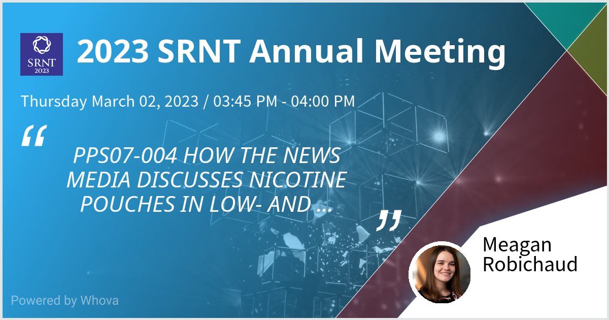 Robichaud_MO's tweet photo. I am speaking at 2023 SRNT Annual Meeting. Please check out my talk if you're attending the event! #SRNT2023 #2023SRNT - via #Whova event app https://t.co/jb3S3qkjpJ