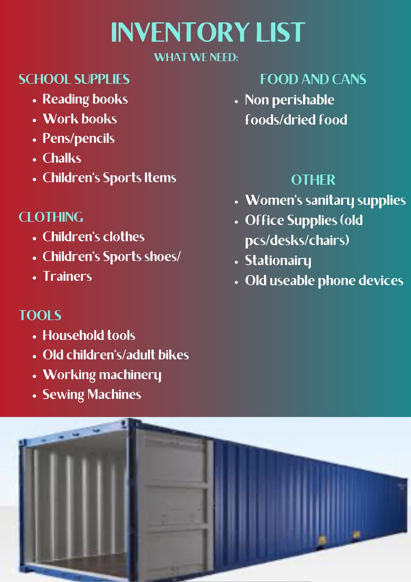 AvrilAvision's tweet photo. We’re sending a 20ft Container to Xavier School in the Gambia, our school that we have been developing since 2015! ☺️

Have you or your business got any of the following items on our inventory list to donate, please take a look at the list below           

Thanks in advance ���🏽 https://t.co/oMEh2O4JMX