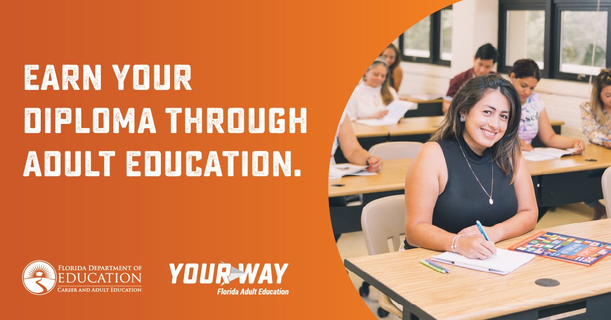 EducationFL's tweet photo. A high school diploma unlocks the door to opportunity. Earn yours today through adult education. Find a program near you: https://t.co/arn1oBMUeL.
#YourWayFL
#GetThereFL https://t.co/2VFbULb6kO