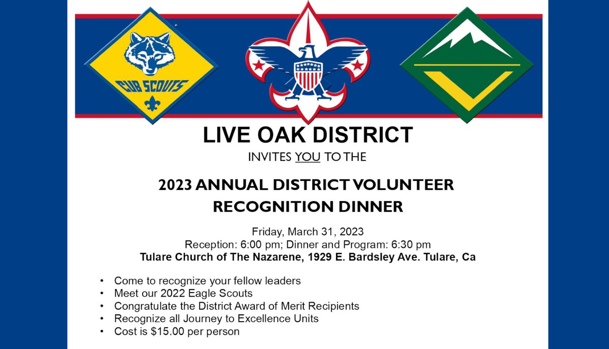 Join us on March 31st, 2023 for our Annual Live Oak Recognition Dinner!

Visit the following link to view the flyer &amp; fill out the dinner registration form!
--> seqbsa.org/wp-content/upl…

Visit the following link to sign up online: 
--> scoutingevent.com/027-LODinner23