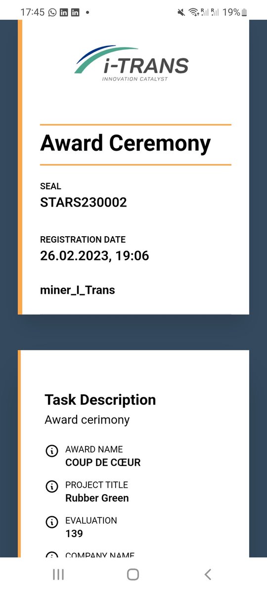 STARS4Rail's tweet image. ....and the Coup de Coeur is....

🏵 RUBBERGREEN 🇧🇪

The Award Diploma we provide them hosts a #QRcode on the cover, and a #NFCtag on the back, enabling #anyone to check data concerning this Award, thanks to our #STARS #Blockchain #Network

 Scan the QRcode on your own!