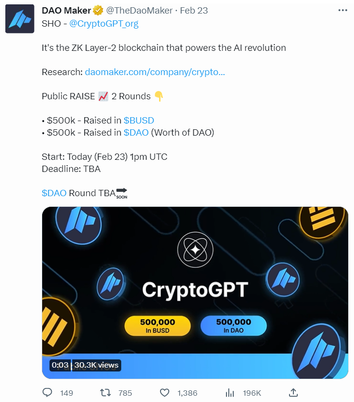 TechFlowPost's tweet photo. 项目名字叫CryptoGPT，是专门用来支持AI，采用了ZK技术的Layer2……

搁这儿叠Buff呢？🤦‍♂️ https://t.co/q3uQoH0QvT
