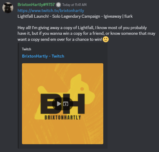Brixton is streaming the campaign today! He's also giving away a copy of Lightfall today! Give him a follow and check him out. Best of luck with the odds.

twitch.tv/BrixtonHartly