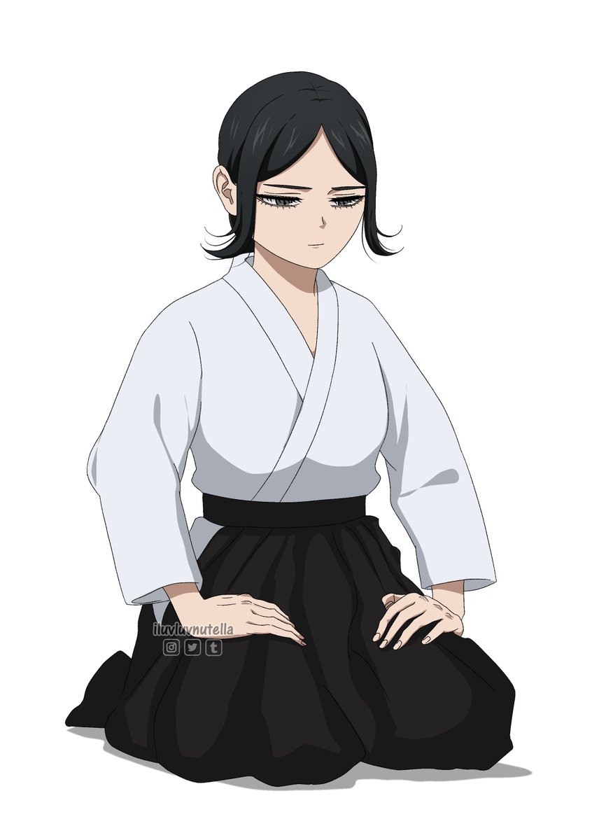 1girl solo black hair seiza sitting white background japanese clothes  illustration images