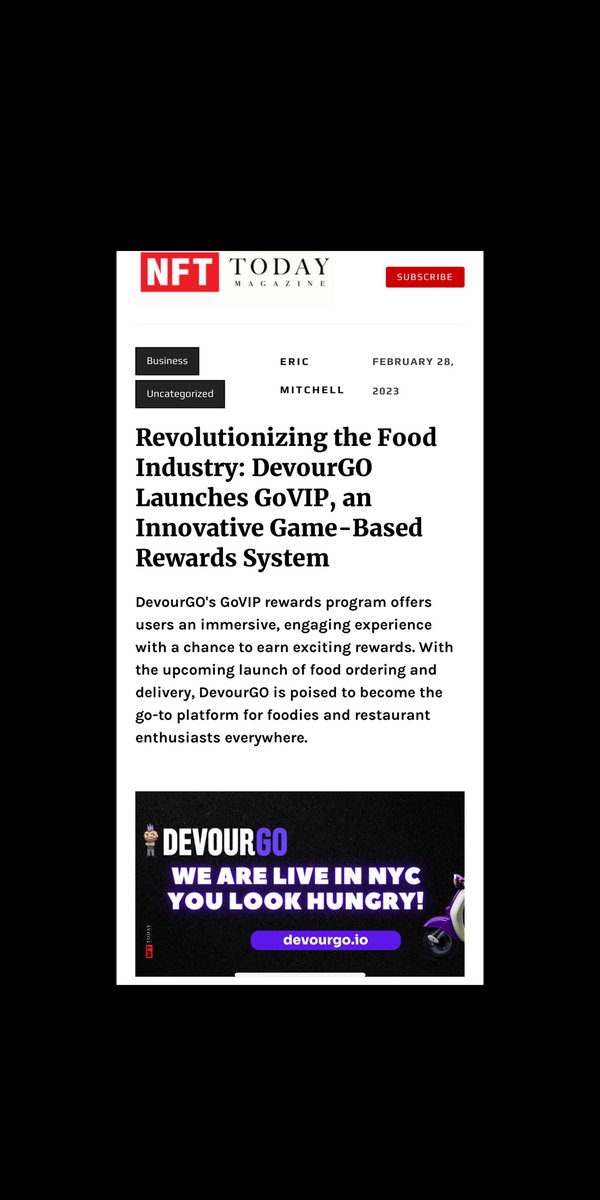 brianjesposito's tweet image. Such an exceptional piece by @nfttodaymag's 
@EricLMitchell on @GoDevour (#Devour #DevourGO), the future of #web3 dining. DevourGO is now live in #NYC (#NewYorkCity). Let's keep this rock star momentum going: @devour_diva &amp;amp; @DevourUpholder #fooddelivery

nft-today.xyz/revolutionizin…