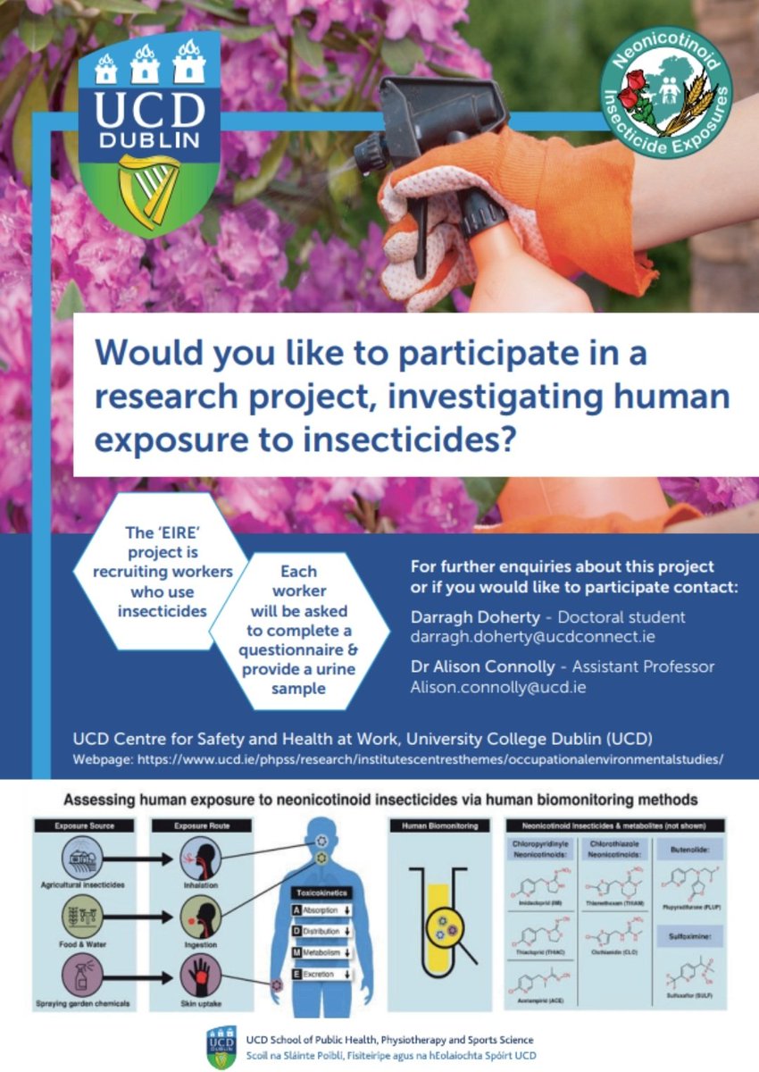 ImageIre's tweet image. Are you a professional gardener or amenity horticulturist using insecticides as part of your daily duties? 

We&apos;re recruiting professionals to participate in our study on #neonicotinoid insecticide exposures. 
#neonics

Funded by @scienceirel
 #ShapingOurFuture
