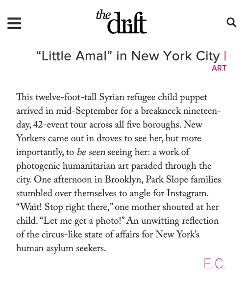 Felt like someone had to comment on the virtue signaling at the puppet spectacle. Thanks <a href="/thedrift_mag/">The Drift</a> for letting me. (Issue 9 is a real banger, do read)