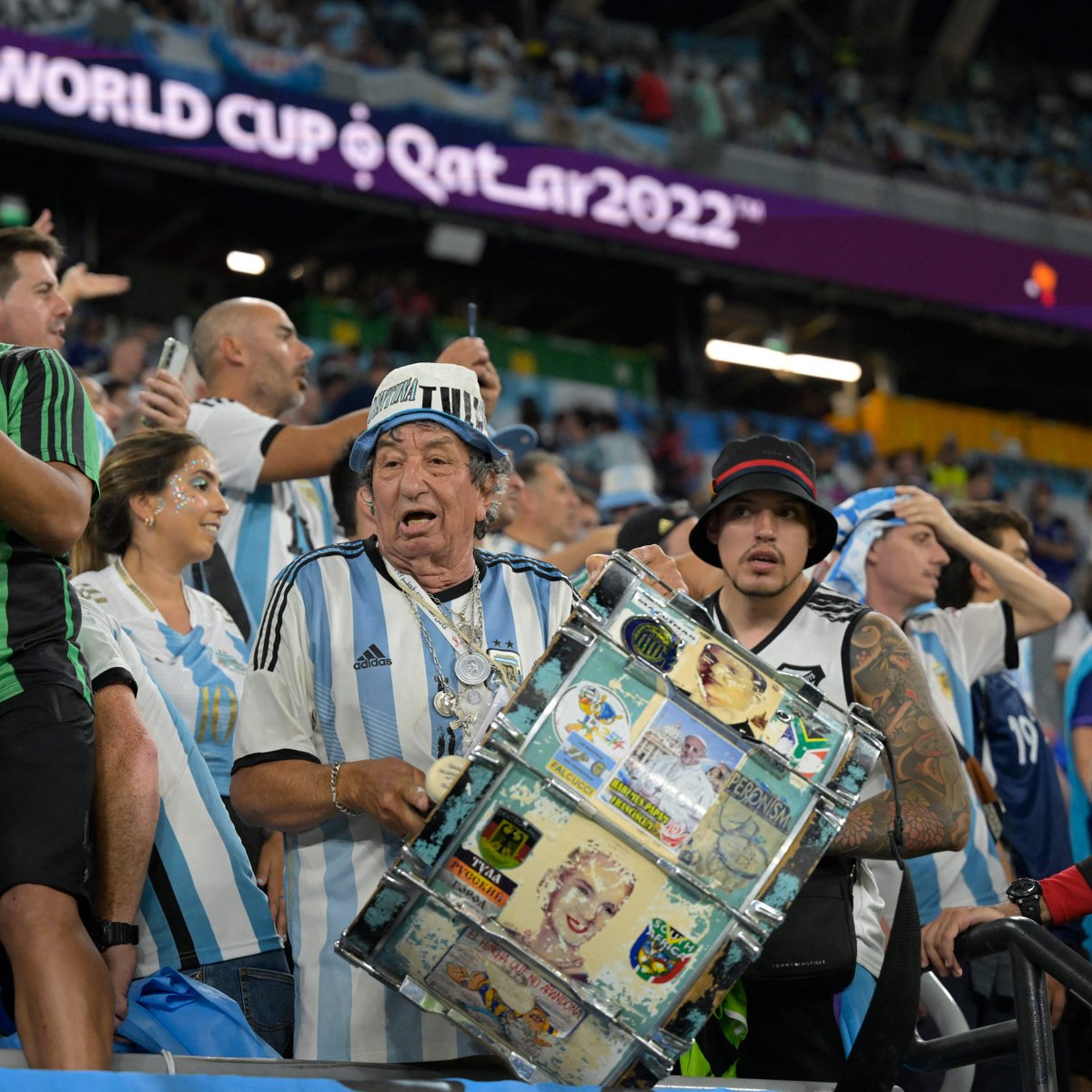 FIFAMuseum's tweet photo. Carlos "Tula" Pascual – together with his drum (“bombo”) he has attended 13 @FIFAWorldCups and seen @Argentina win it three times 🥁🇦🇷

He received #TheBest FIFA Fan award for all Argentinian fans last night. Do you think his “bombo” would look good in our exhibition? 🤔 https://t.co/Wuygpr6Ede