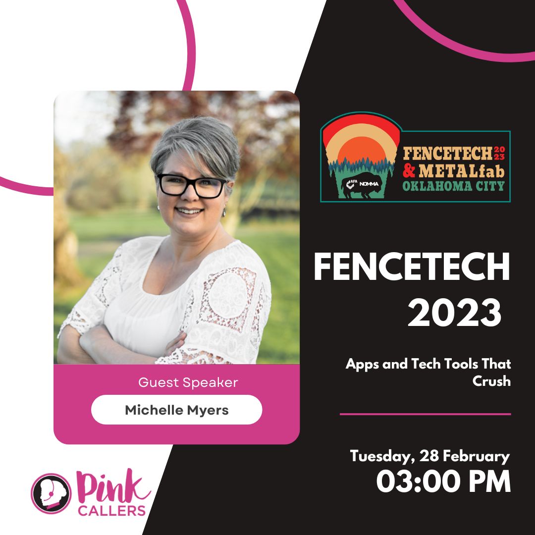 PinkCallers's tweet image. Join Pink Callers Founder - Michelle Myers at FENCETECH2023 Annual Conference in Oklahoma City organized by @AFAfence

Today, Michelle will be speaking on the topic &quot;Apps and Tech Tools That Crush&quot;

#AFA #FENCETECH2023