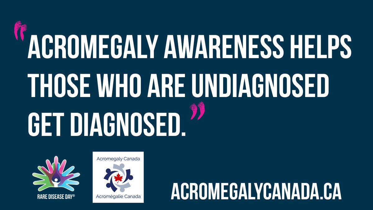 Many #RareDiseases go undetected for years. Awareness is key to an earlier diagnosis.

#Acromegaly is caused by an excess production of growth hormone in adults, usually due to a tumour on the #pituitary gland.

Learn more: acromegalycanada.ca/resources/abou…

#RareDiseaseDay2023